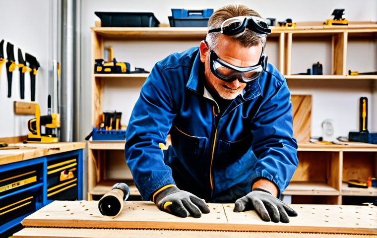 **

A professional carpenter in a brightly lit workshop, safely using a drill machine on a wooden plank. He is wearing safety goggles and gloves. Various drill bits are neatly organized on a nearby shelf. The background shows other woodworking tools. fully clothed, appropriate attire, safe for work, perfect anatomy, natural proportions, professional setting, well-formed hands, proper finger count, family-friendly.

**
