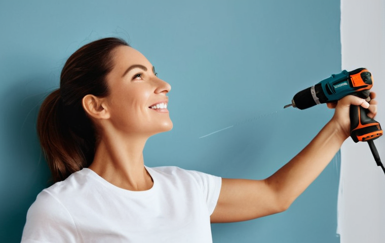 전동 공구 관련 최신 뉴스 - **Prompt 1: Cordless Freedom in Home Renovation**
    "A vibrant, eye-level shot of a woman in her e...