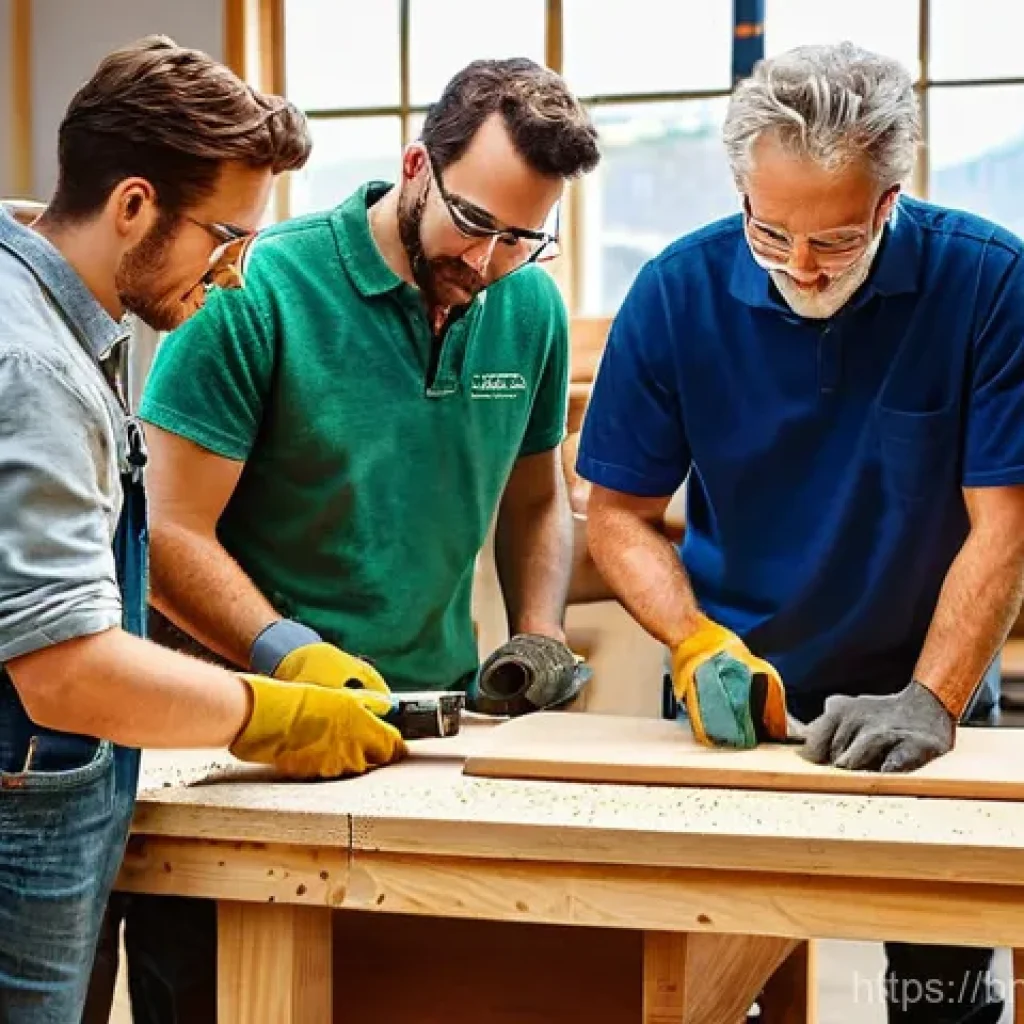 전동 공구 관련 커뮤니티 추천 - **Prompt 1: Collaborative Woodworking Project**
    "A vibrant, well-lit workshop scene. A diverse g...