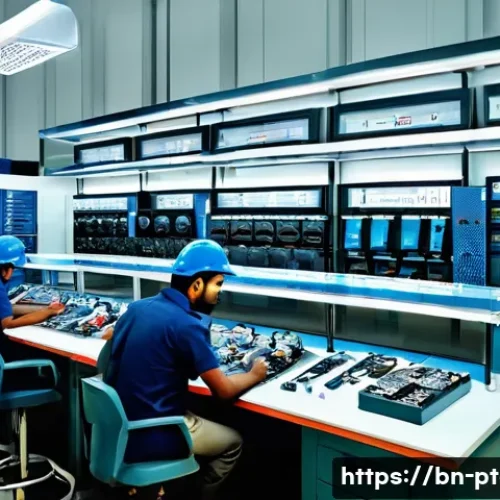 전동 공구 AS센터 위치 및 서비스 - A bustling electric tool service center in Gulshan-2, Dhaka, showing professional Bangladeshi techni...