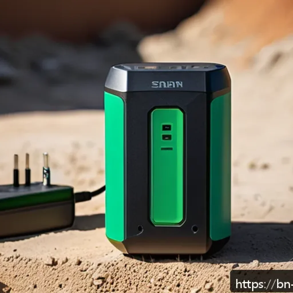 전동 공구 충전기 추천 - A compact, modern portable electric tool charger designed with a sleek, sturdy black and gray casing...