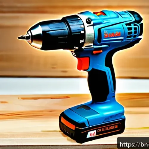전동 공구 할인 정보 - A detailed close-up of a modern cordless power drill branded "Karun KD-720" placed on a wooden workb...