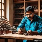 전동 공구 오픈마켓 가격비교 - A detailed scene of a Bengali craftsman&rsquo;s workshop showcasing a variety of electric tools such as dr...
