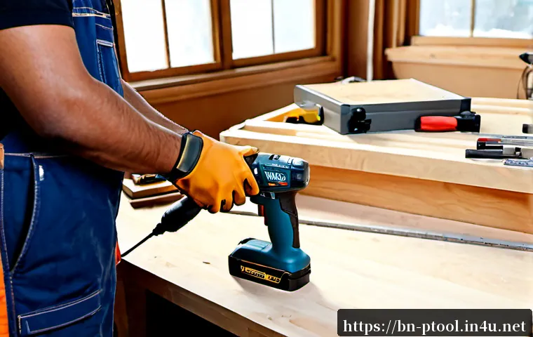 전동 공구 DIY 마스터 팁 - Photorealistic home workshop scene, a skilled Bengali DIY enthusiast wearing safety glasses and work...